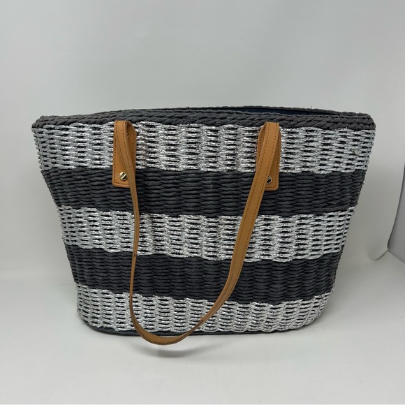 Tory Burch Stripe Straw Basket Tote - Picture 2 of 14